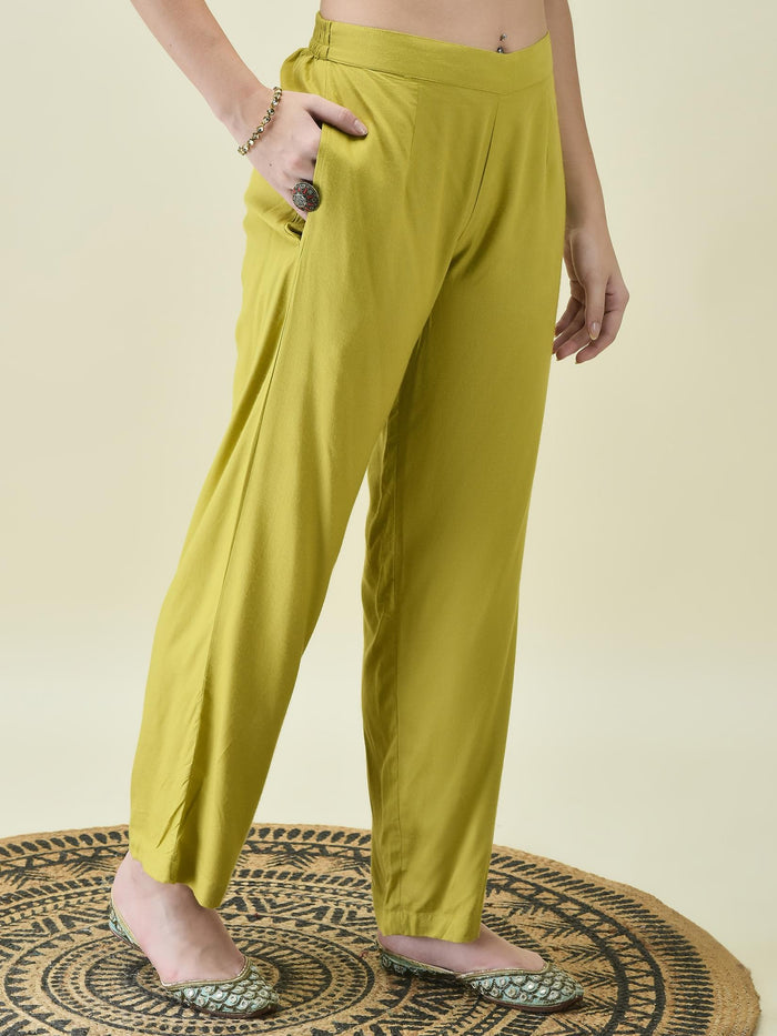 Women Lime Green Soild Kurta Comfort Pant Dupatta.