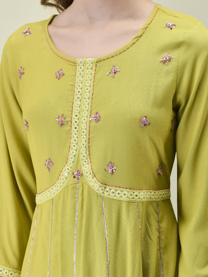 Women Lime Green Soild Kurta Comfort Pant Dupatta.