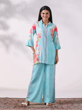 Women Liva Aqua Floral Print Co-Ord Set