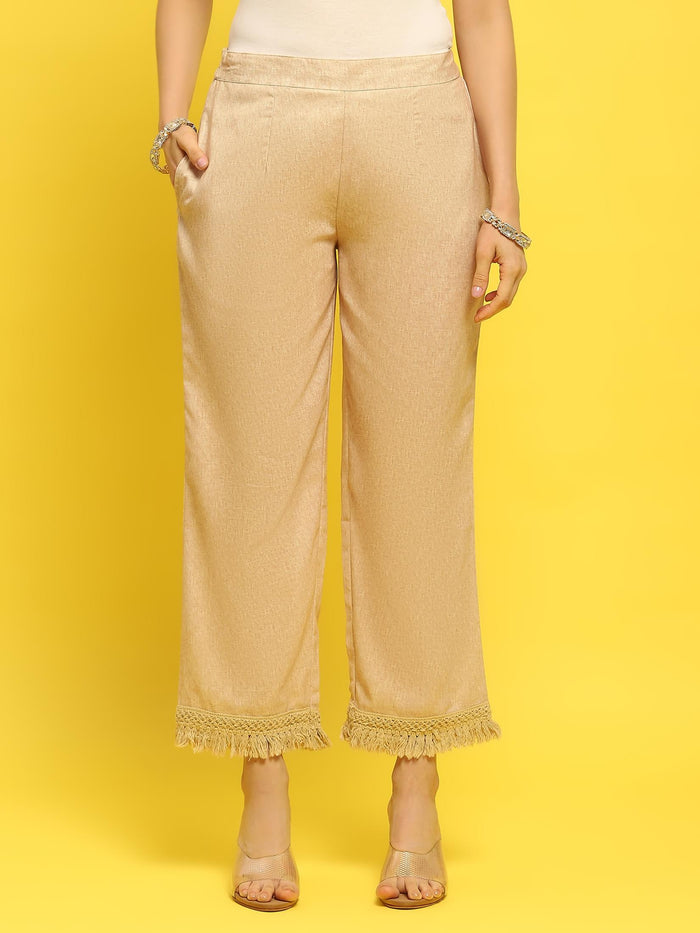 Women Liva Beige Ornamental Print Kurta Comfort Pant Dupatta.