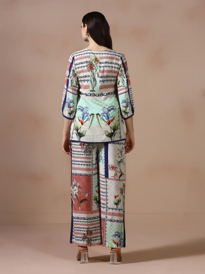 Women Liva Beige Printed Co Ord Set.