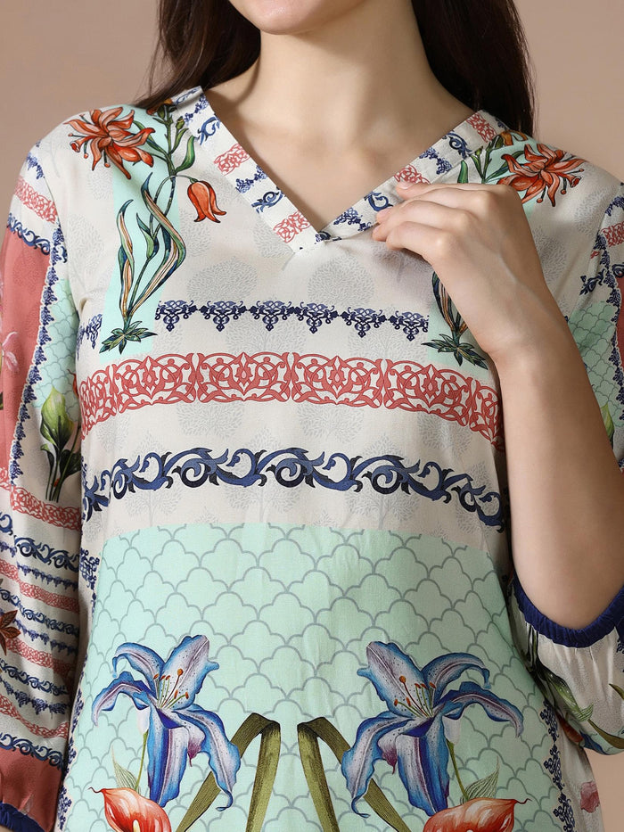 Women Liva Beige Printed Co Ord Set.