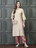 Women Liva Beige Printed Kurta.