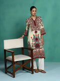 Women Liva Beige Printed Kurta.