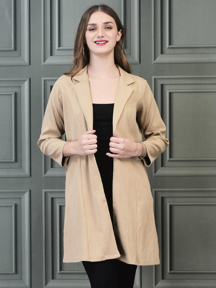 Women Liva Beige Solid Shrug.