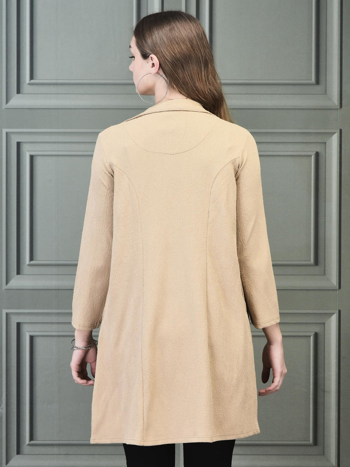 Women Liva Beige Solid Shrug.
