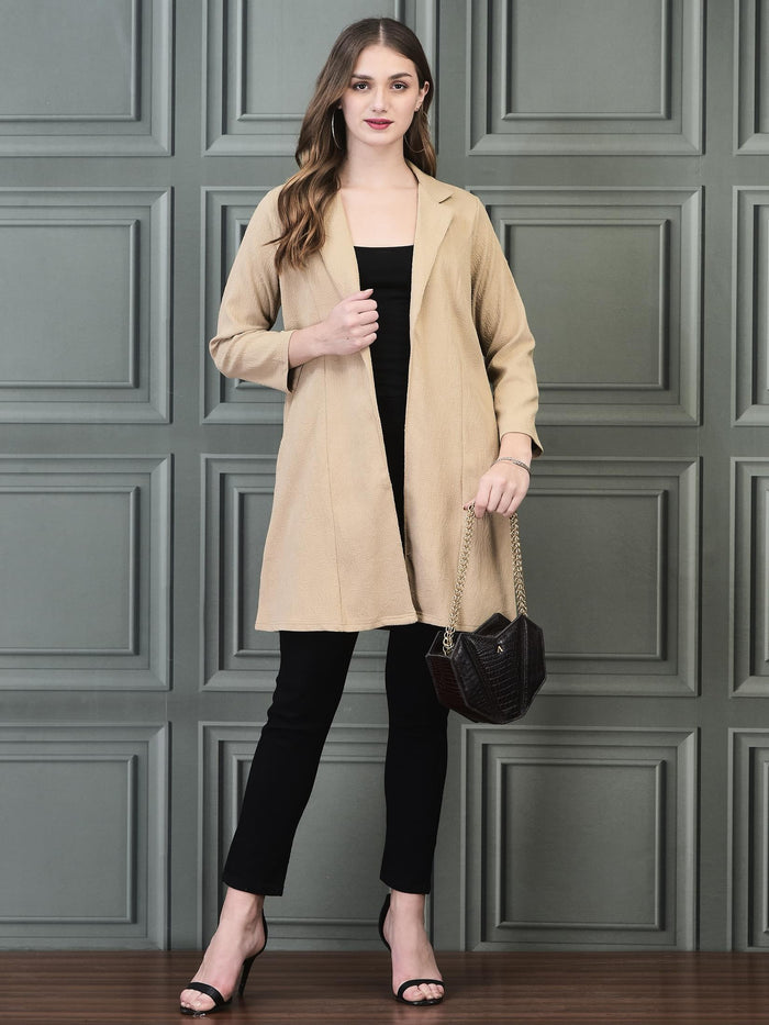 Women Liva Beige Solid Shrug.