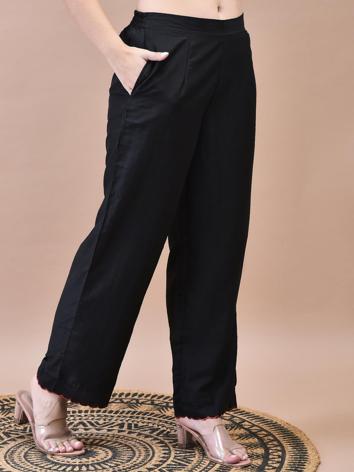Women Liva Black Embroidered Kurta Comfort Pant Dupatta.