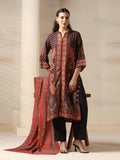 Women Liva Black Paisley Print Kurta Comfort Pant Chanderi Dupatta.