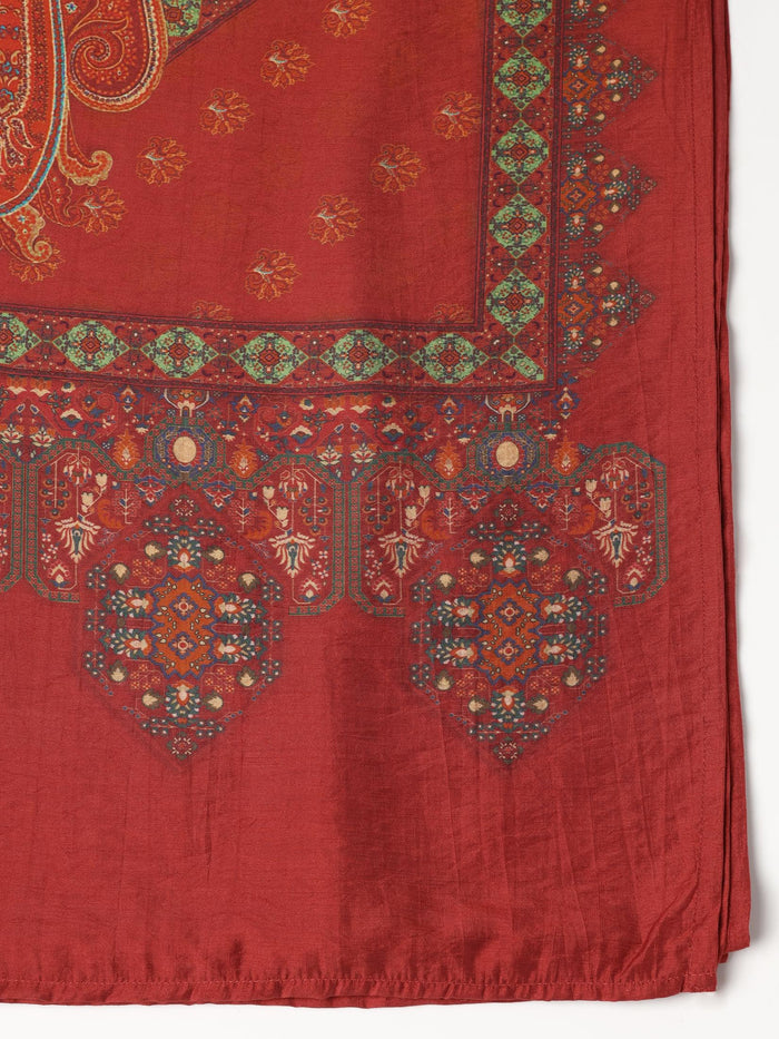 Women Liva Black Paisley Print Kurta Comfort Pant Chanderi Dupatta.