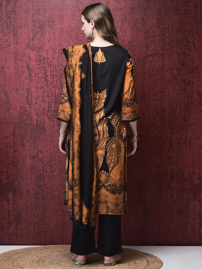 Women Liva Black Paisley Print Kurta Comfort Pant Dupatta.