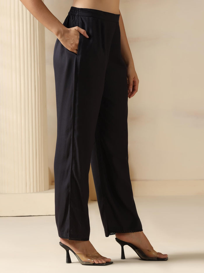 Women Liva Black Solid Kurta Comfort Pant Dupatta.