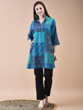 Women Liva Blue Bandhani Print Short Kurta.