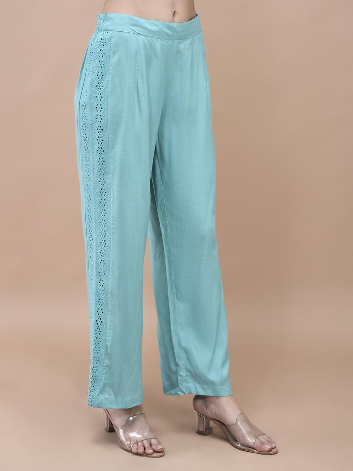 Women Liva Blue Embroidered Co-Ord Set.