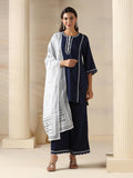 Women Liva Blue Embroidered Kurta Comfort Pant Dupatta.