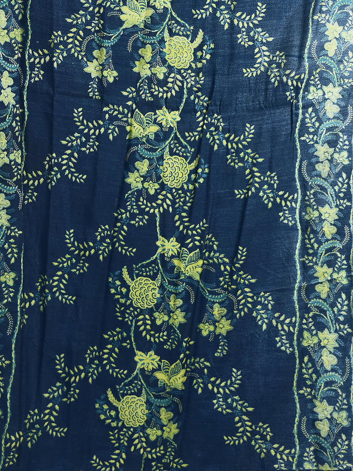 Women Liva Blue Floral Print Dress With Dupatta.