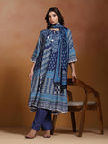 Women Liva Blue Printed Kurta Comfort Pant Dupatta.