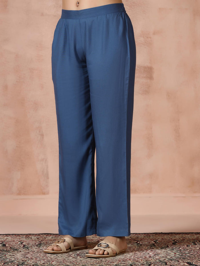 Women Liva Blue Printed Kurta Comfort Pant Dupatta.