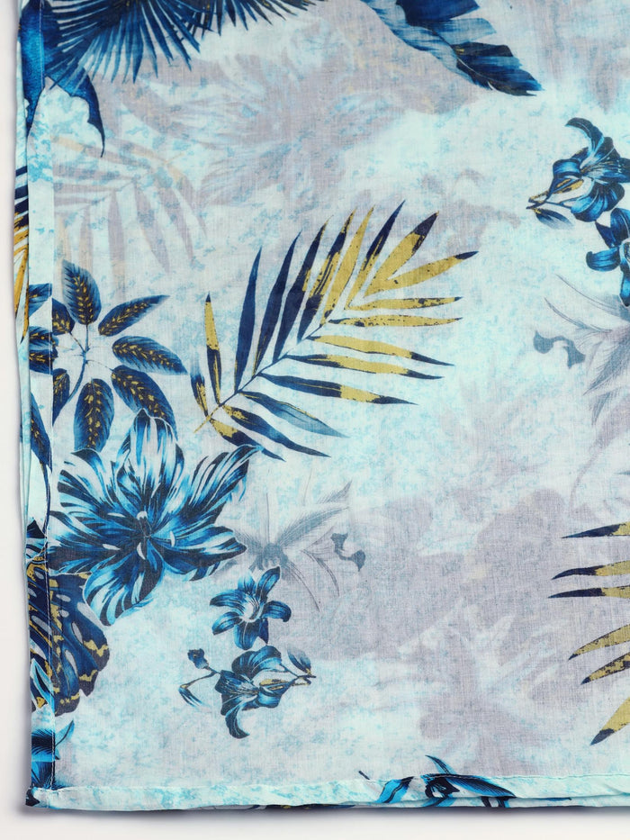 Women Liva Blue Printed Kurta Comfort Pant Dupatta.
