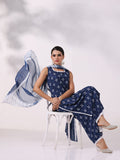 Women Liva Blue Printed Kurta Wide Leg Pant Dupatta