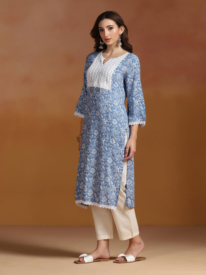 Women Liva Blue Printed Kurta.