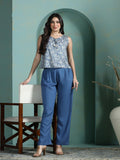 Women Liva Blue Printed Top With Comfort Pant.