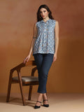 Women Liva Blue Printed Tunic.