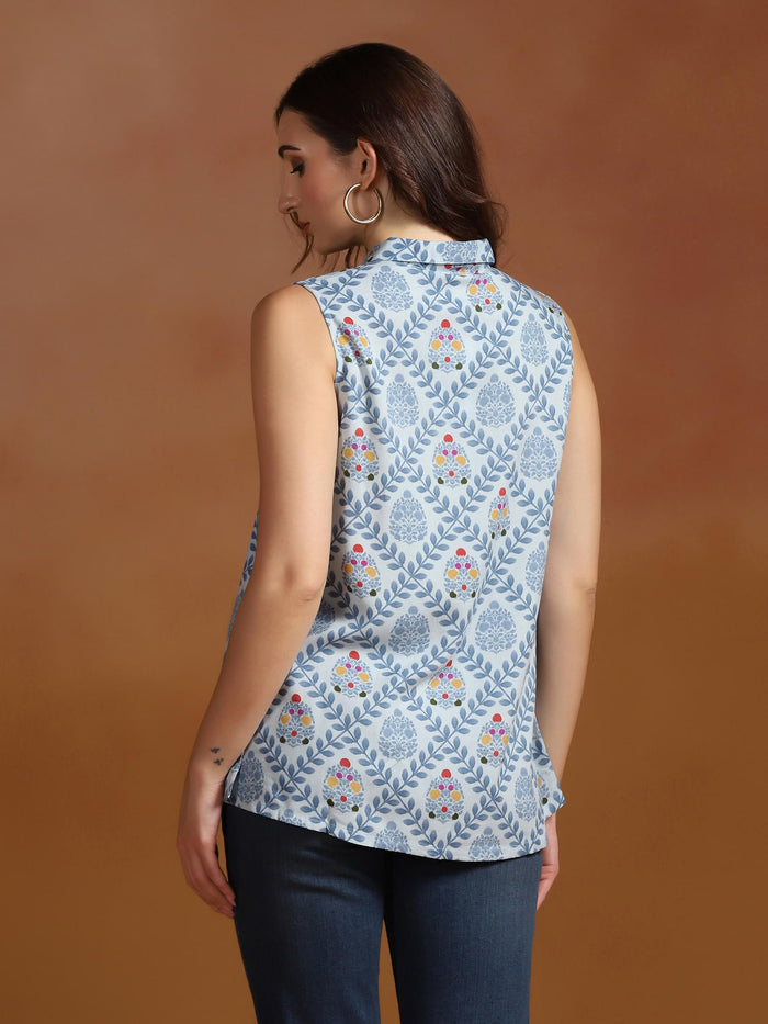 Women Liva Blue Printed Tunic.