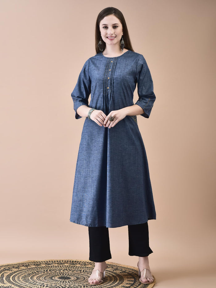 Women Liva Blue Solid Dress.