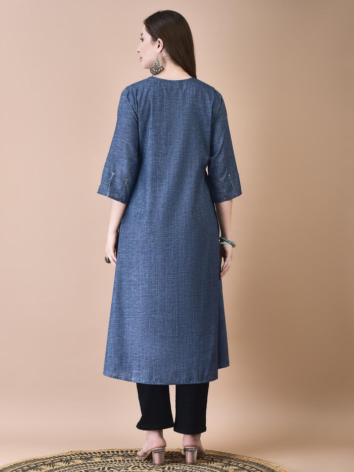 Women Liva Blue Solid Dress.