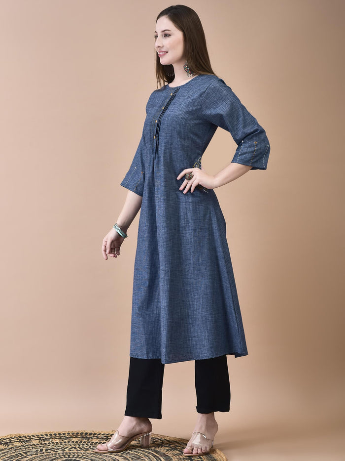 Women Liva Blue Solid Dress.