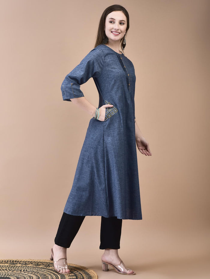 Women Liva Blue Solid Dress.