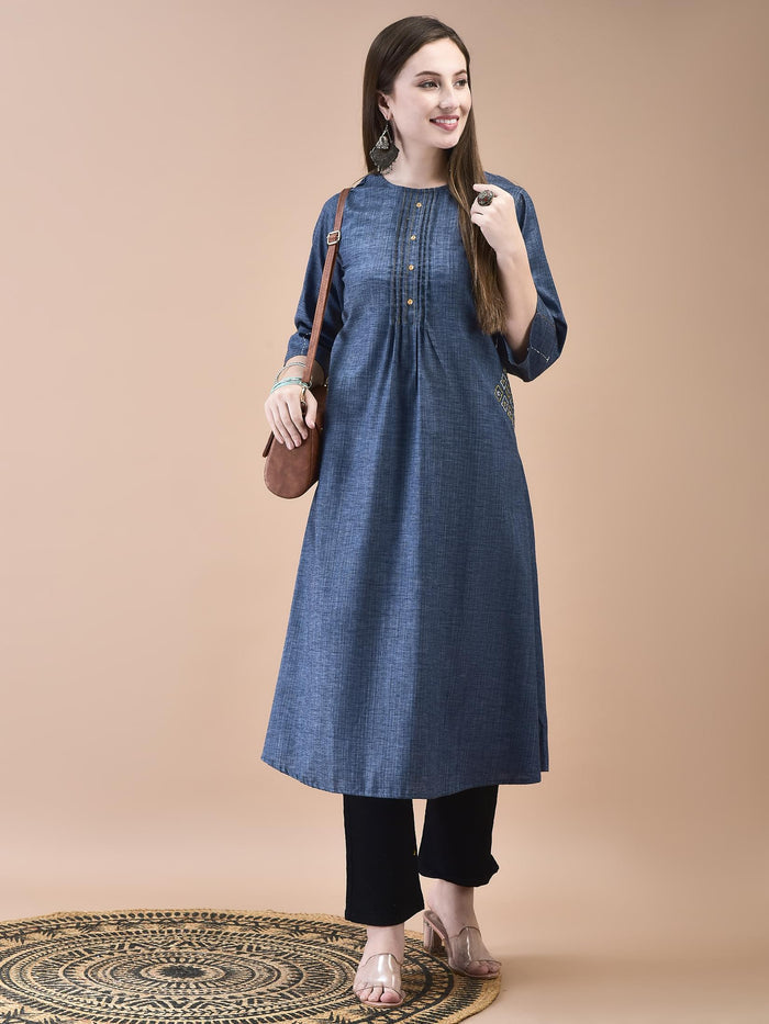 Women Liva Blue Solid Dress.