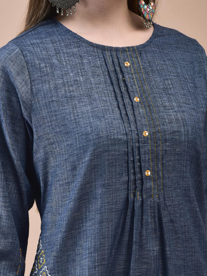 Women Liva Blue Solid Dress.