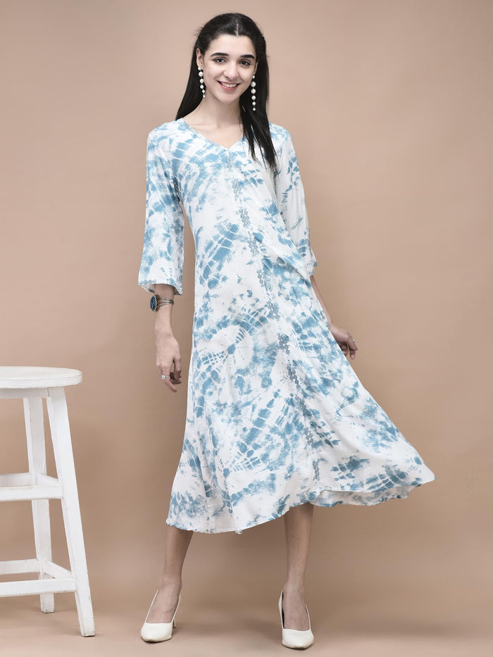 Women Liva Blue Tie Dye Print Dress.