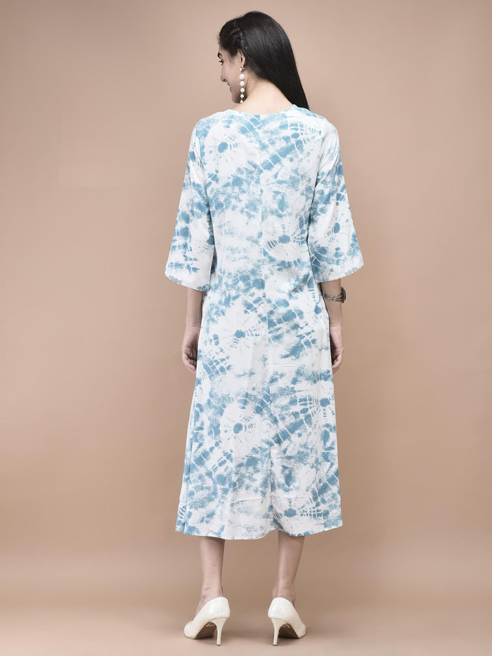 Women Liva Blue Tie Dye Print Dress.