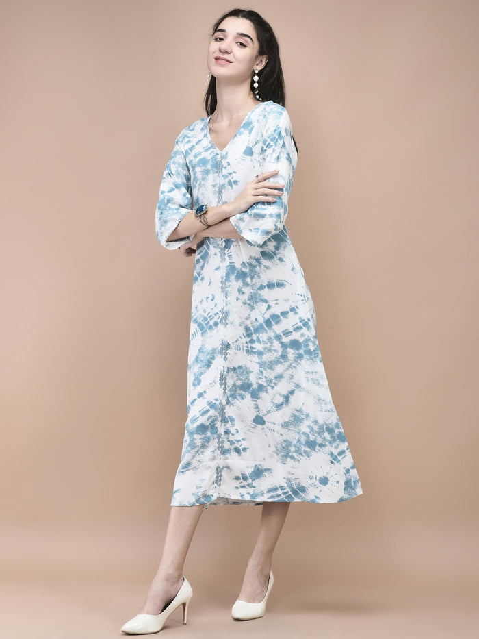 Women Liva Blue Tie Dye Print Dress.