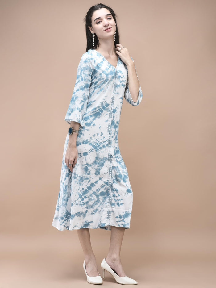 Women Liva Blue Tie Dye Print Dress.