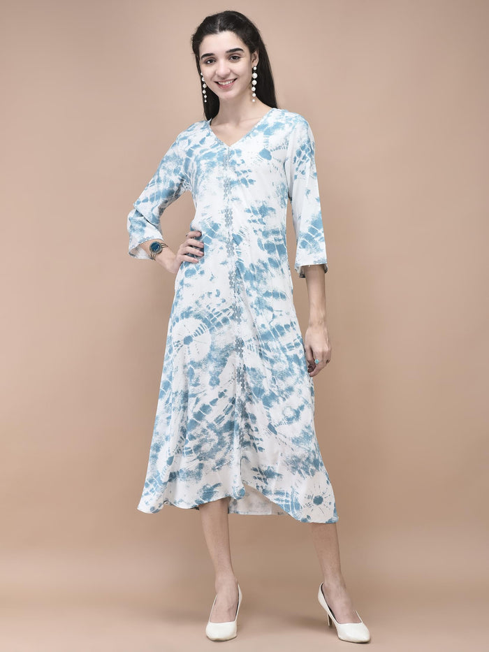 Women Liva Blue Tie Dye Print Dress.