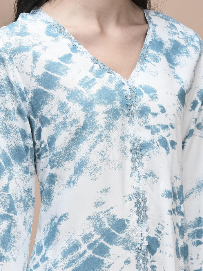 Women Liva Blue Tie Dye Print Dress.