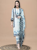 Women Liva Blue Tie Dye Print Kurta Comfort Pant Dupatta.