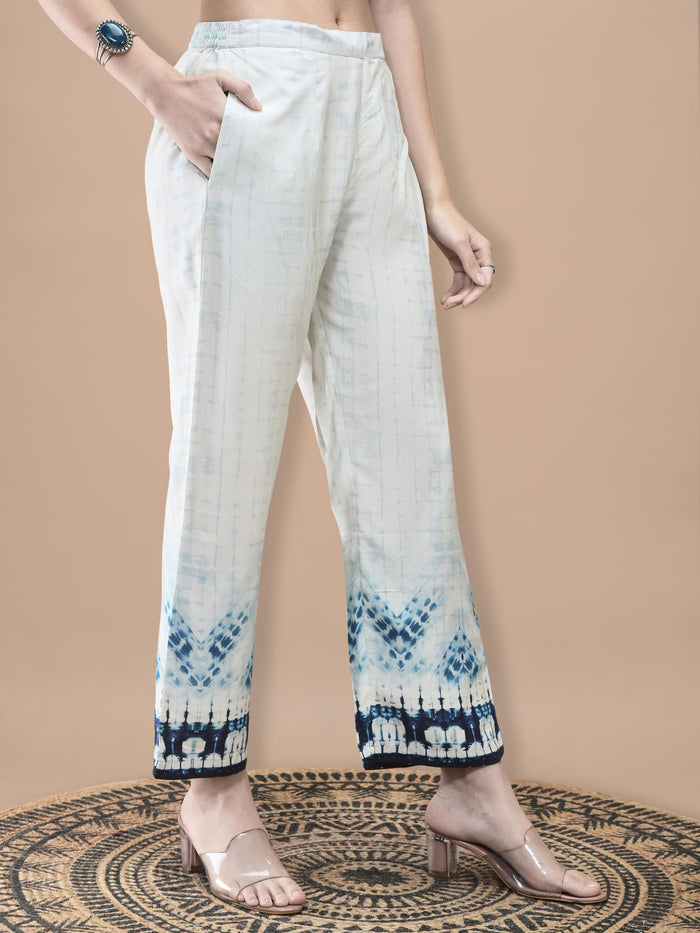 Women Liva Blue Tie Dye Print Kurta Comfort Pant Dupatta.