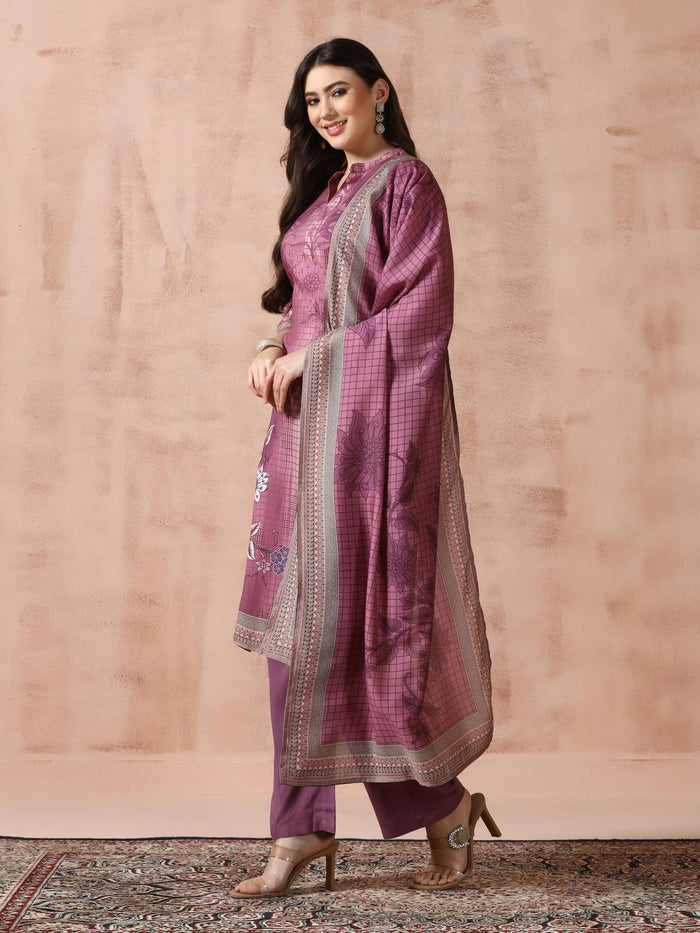 Women Liva Burgundy Printed Kurta Comfort Pant Dupatta.
