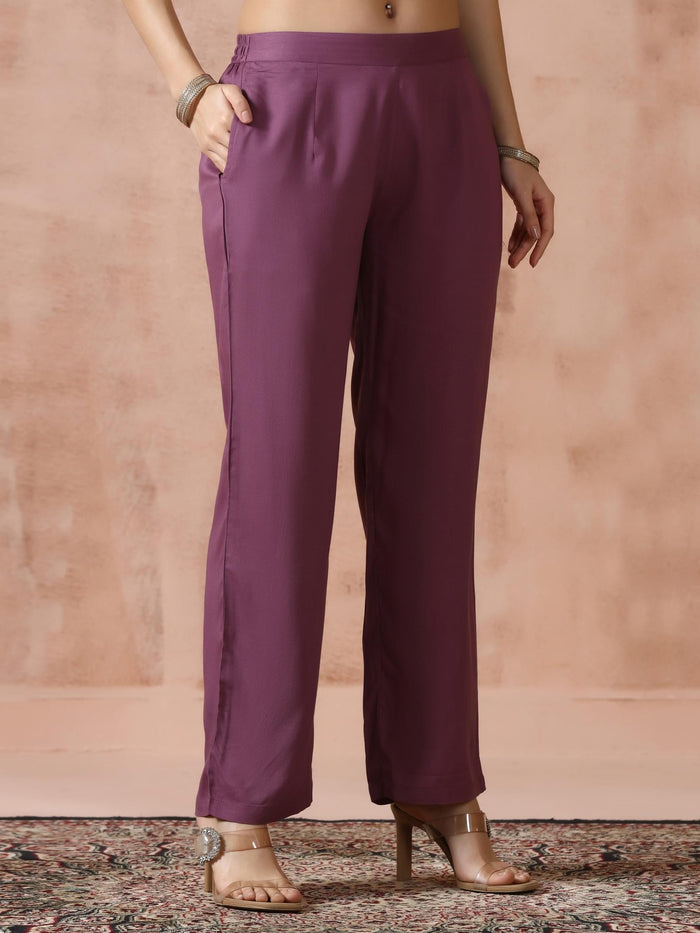 Women Liva Burgundy Printed Kurta Comfort Pant Dupatta.