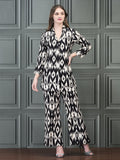 Women Liva Charcoal Off White Ikat Print Co-Ord Set.