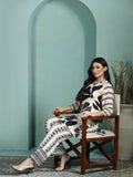 Women Liva Cream and Black Printed Kurta With Comfort Pant.