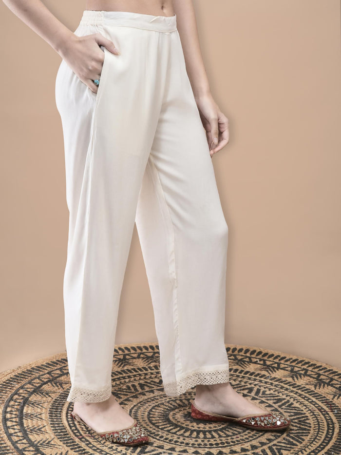 Women Liva Cream Floral Print Kurta Comfort Pant Dupatta.