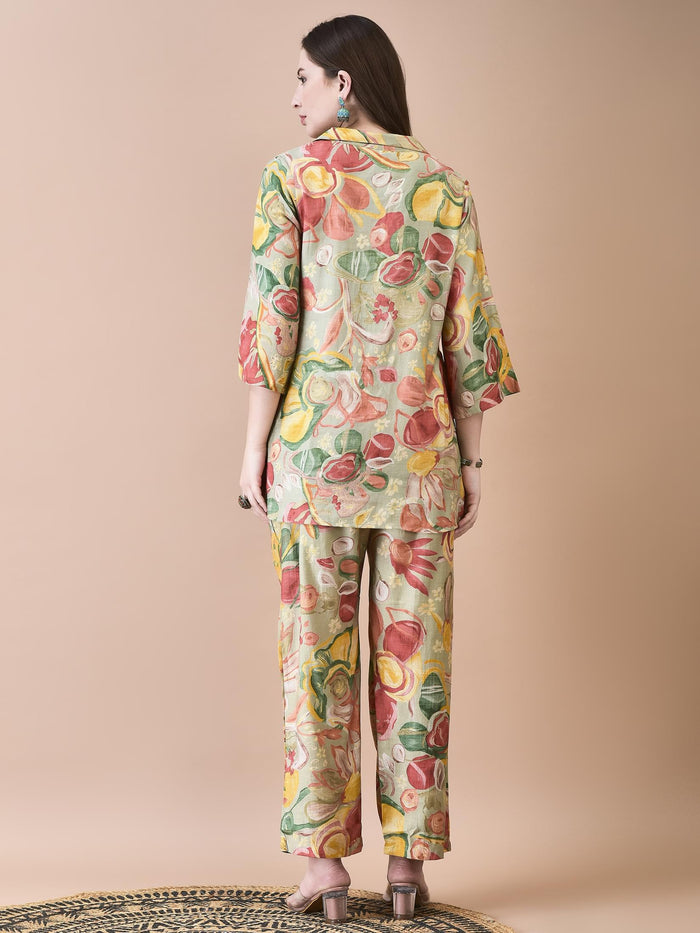Women Liva Green Abstract Print Co-Ord Set.