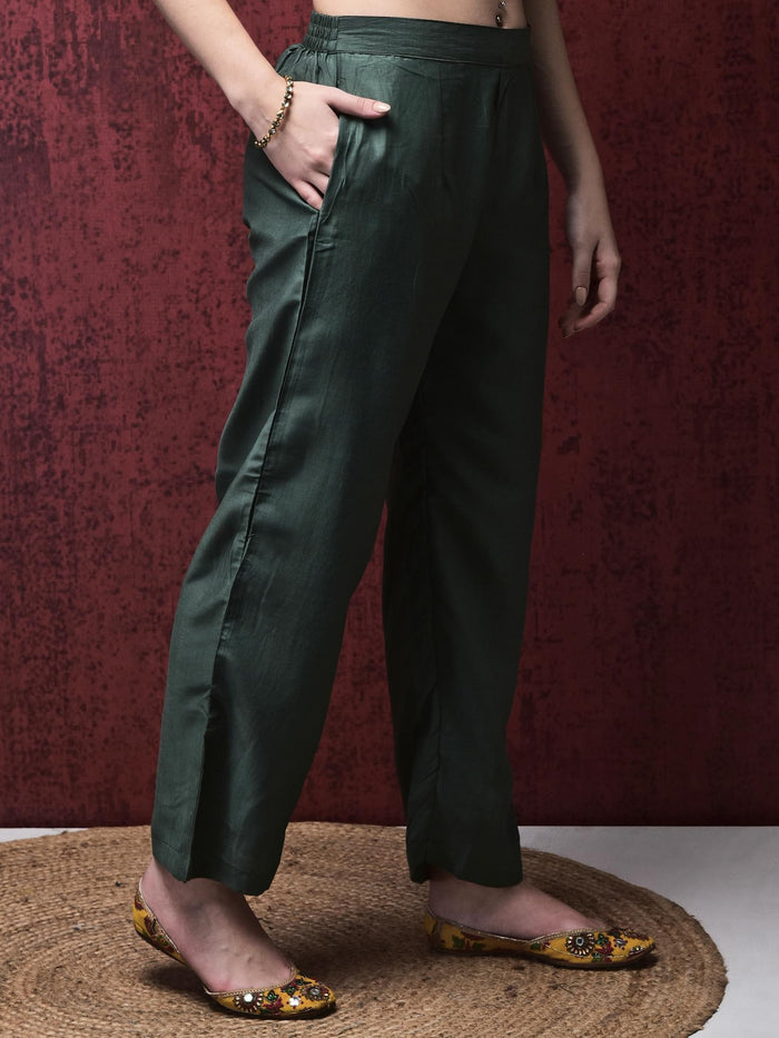Women Liva Green Foil Print Kurta Comfort pant Dupatta.