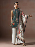 Women Liva Green Geometric Print Kurta Bell Bottom Dupatta.